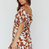 Palm Beach Puff Sleeve Dress Printed Tan