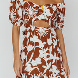 Palm Beach Puff Sleeve Dress Printed Tan