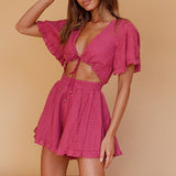 Endless Weekend Tied Bust Romper Rose
