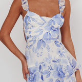 Veda Strappy Back Ruffle Maxi Dress Flowers Blue