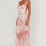 Veda Strappy Back Ruffle Maxi Dress Flowers Blush
