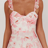 Veda Strappy Back Ruffle Maxi Dress Flowers Blush
