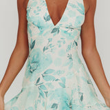 Veda Strappy Back Ruffle Maxi Dress Floral Green