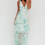 Veda Strappy Back Ruffle Maxi Dress Floral Green