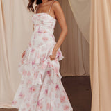 Veda Tiered Layer Midi Dress Floral Blush