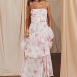 Veda Tiered Layer Midi Dress Floral Blush