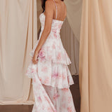 Veda Tiered Layer Midi Dress Floral Blush