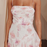 Veda Tiered Layer Midi Dress Floral Blush