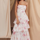 Veda Tiered Layer Midi Dress Floral Blush