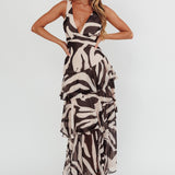 Veda Strappy Back Ruffle Maxi Dress Print Black
