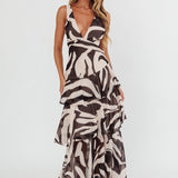 Veda Strappy Back Ruffle Maxi Dress Print Black
