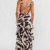 Veda Strappy Back Ruffle Maxi Dress Print Black