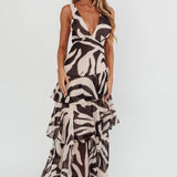 Veda Strappy Back Ruffle Maxi Dress Print Black