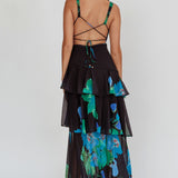 Veda Strappy Back Ruffle Maxi Dress Black
