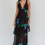 Veda Strappy Back Ruffle Maxi Dress Black