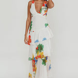 Veda Strappy Back Ruffle Maxi Dress White