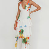 Veda Strappy Back Ruffle Maxi Dress White