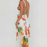 Veda Strappy Back Ruffle Maxi Dress White