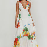 Veda Strappy Back Ruffle Maxi Dress White