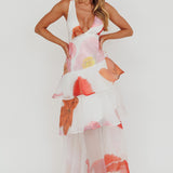 Veda Strappy Back Ruffle Maxi Dress Flowers Pink