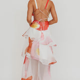 Veda Strappy Back Ruffle Maxi Dress Flowers Pink
