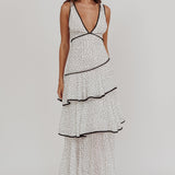 Veda Strappy Back Ruffle Maxi Dress Polka Dot White