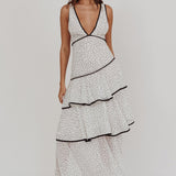 Veda Strappy Back Ruffle Maxi Dress Polka Dot White