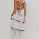 Veda Strappy Back Ruffle Maxi Dress Polka Dot White