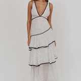 Veda Strappy Back Ruffle Maxi Dress Polka Dot White