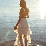 Veda Strappy Back Ruffle Chiffon Maxi Dress White