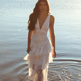 Veda Strappy Back Ruffle Chiffon Maxi Dress White