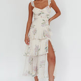 Veda Ruffle Strap Split Maxi Dress Magnolia Cream
