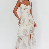 Veda Ruffle Strap Split Maxi Dress Magnolia Cream