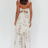 Veda Ruffle Strap Split Maxi Dress Magnolia Cream
