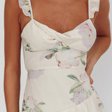 Veda Ruffle Strap Split Maxi Dress Magnolia Cream
