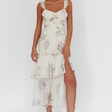 Veda Ruffle Strap Split Maxi Dress Magnolia Cream