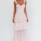 Veda Ruffle Strap Split Maxi Dress Roses Blush