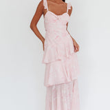 Veda Ruffle Strap Split Maxi Dress Roses Blush