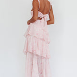 Veda Ruffle Strap Split Maxi Dress Roses Blush