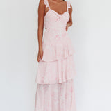 Veda Ruffle Strap Split Maxi Dress Roses Blush
