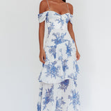 Veda Off-Shoulder Maxi Dress Floral Blue