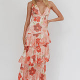 Veda Strappy Back Ruffle Maxi Dress Poppies Red