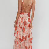 Veda Strappy Back Ruffle Maxi Dress Poppies Red