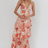 Veda Strappy Back Ruffle Maxi Dress Poppies Red