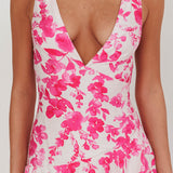 Veda Strappy Back Ruffle Maxi Dress Floral Fuchsia