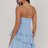 Veda Strapless Ruffle Mini Dress Blue