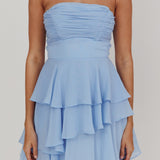 Veda Strapless Ruffle Mini Dress Blue
