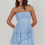 Veda Strapless Ruffle Mini Dress Blue