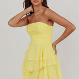 Veda Strapless Ruffle Mini Dress Lemon