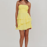 Veda Strapless Ruffle Mini Dress Lemon